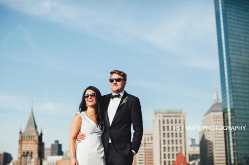 Bride and Groom on roof of Lenox