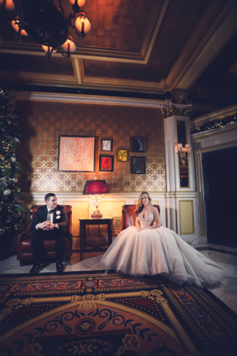 Bride + Groom in lobby of The Lenox