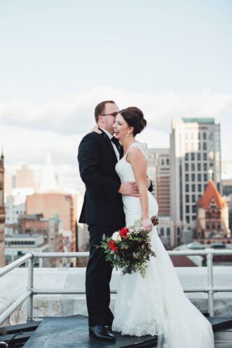 Bride + Groom on the roof of The Lenox