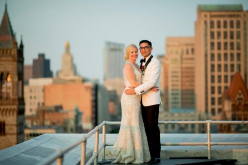 Bride + Groom on the rooftop at The Lenox