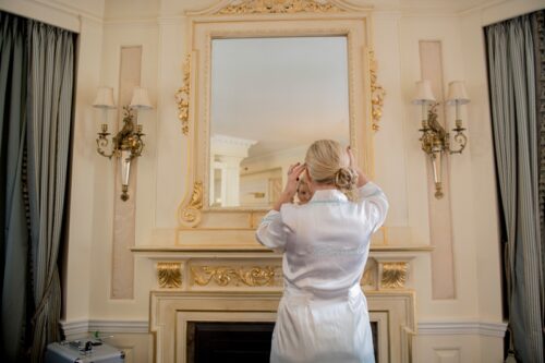Bride getting ready in Judy Garland Suite