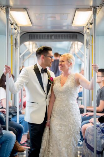 Bride + Groom on MBTA train