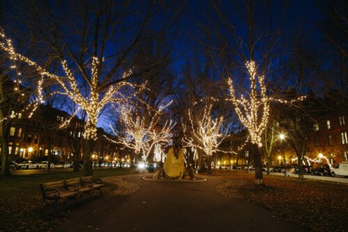 Lights on Commonwealth Avenue Downtown Boston Back Bay