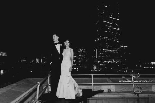 Bride and Groom on roof of Lenox Hotel