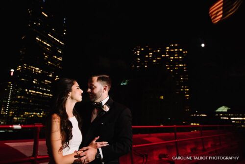 Bride and Groom on rooftop of Lenox Hotel