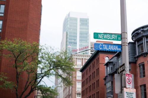 newbury street sign with lenox hotel in background